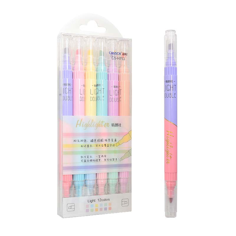 Pastel Highlighter Set Double Ended - Stylos surligneurs à Double pointe, 6