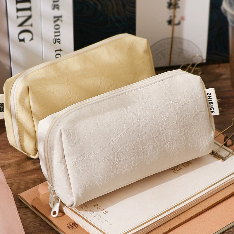 Aesthetic Large Pencil Case Pouch - Trousse à crayons en cuir crème