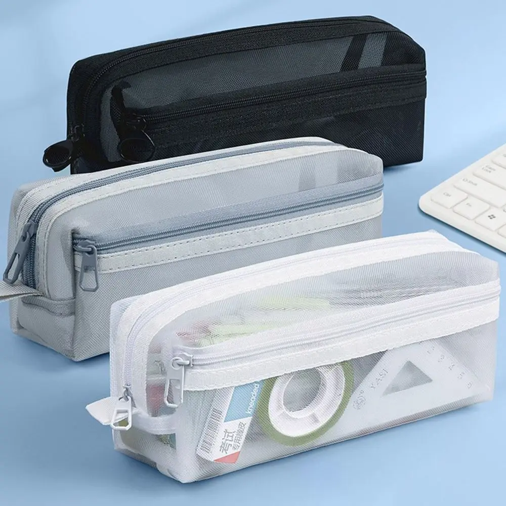 Clear Mesh Pencil Pouch For Exam - Organisateur de stylos en maille double