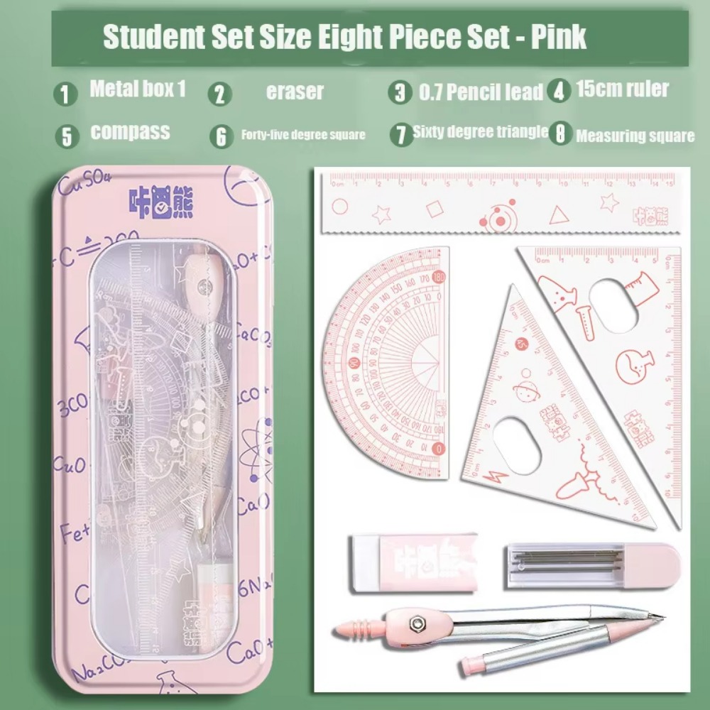 Math Geometry Set With Compass - Ensemble de géométrie multifonctionnel 8 pièces/kit