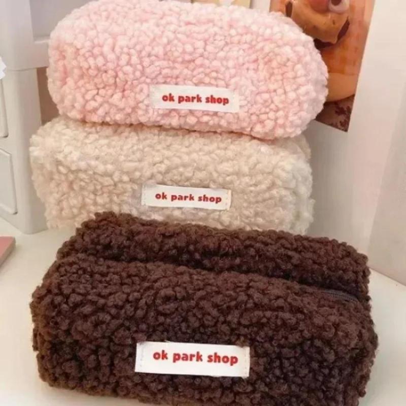 Aesthetic Large Pencil Case Pouch - Sac de rangement en peluche agneau