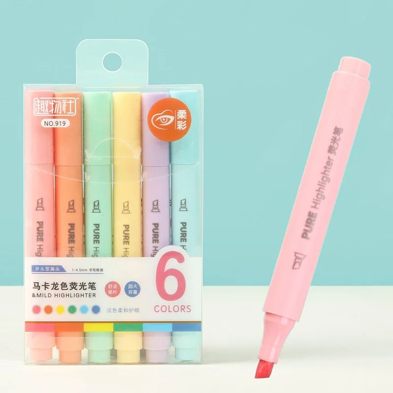 Pastel Highlighter Set Double Ended - Stylos surligneurs fluorescents couleur Macaron, 6