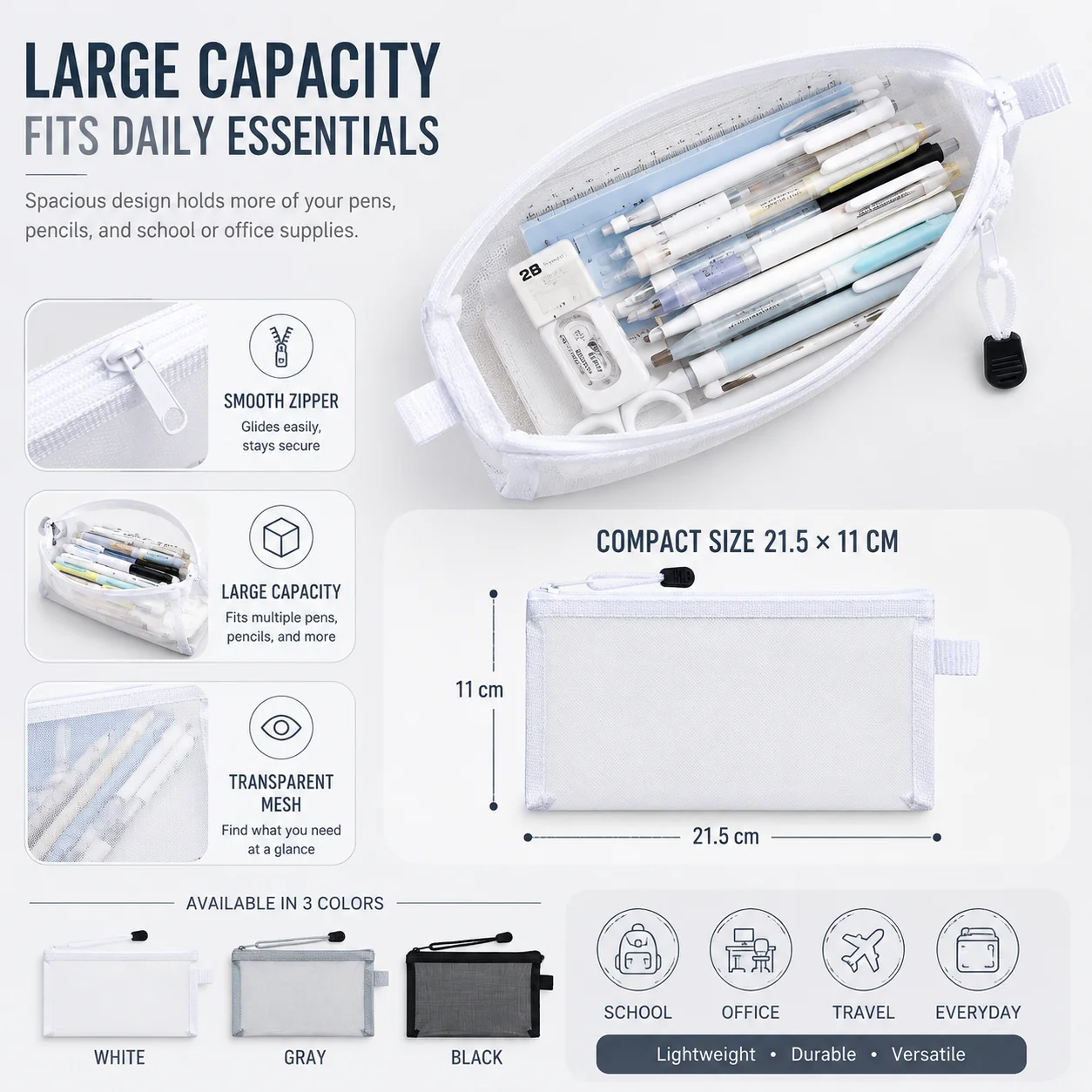 Pochette transparente en maill - Clear Mesh Pencil Pouch For Exam avis et prix