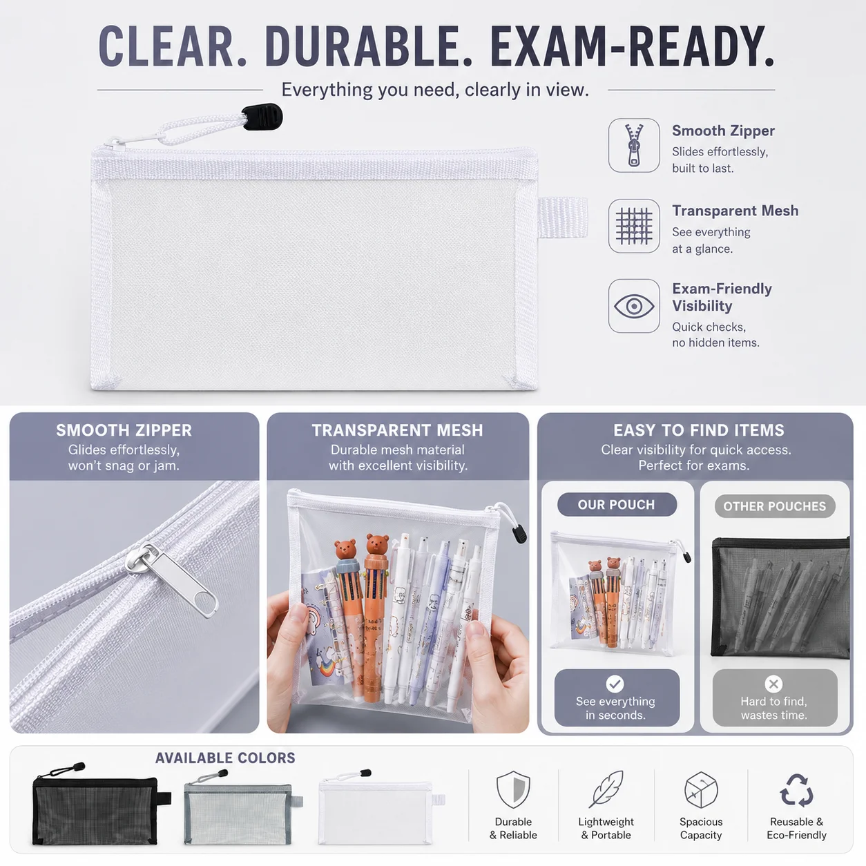 Pochette transparente en maill - Clear Mesh Pencil Pouch For Exam avis et prix